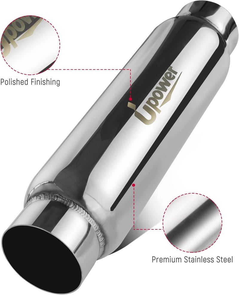 U-Power 3" Inlet&Outlet Exhaust Resonator,16" Overall Length Center Straight Through Stainless Steel Muffler,Polished - Image 4